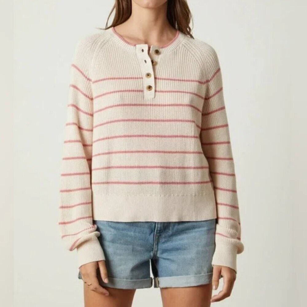 NWT Velvet by Graham & Spencer women’s M Cream and Pink Striped Sweater Preppy